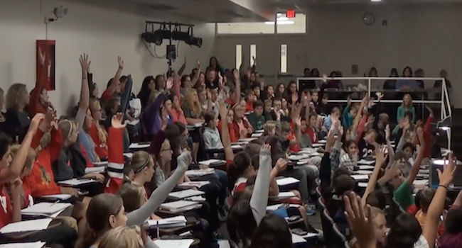 Mike presenting at an assembly